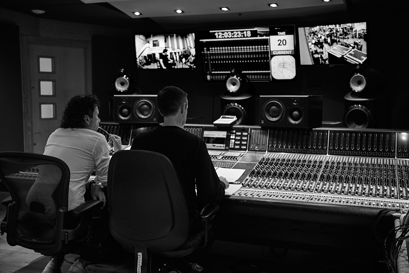 The Abbey Road control room during a recording session