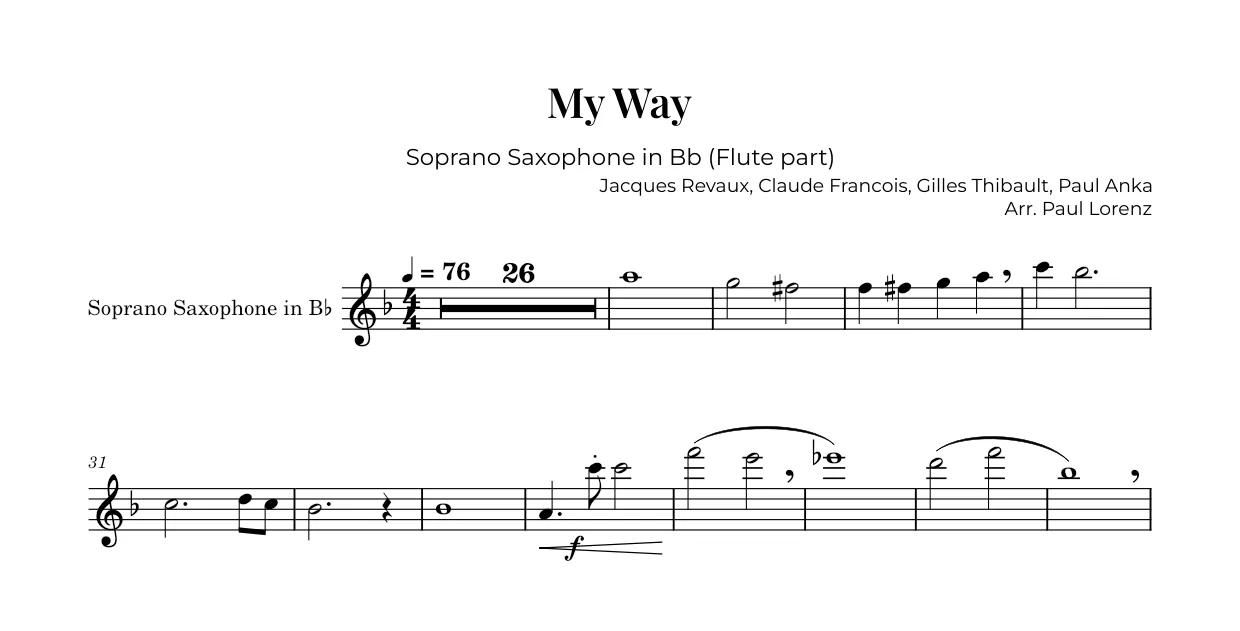 Example: the Flute part as Soprano saxophone in B♭
