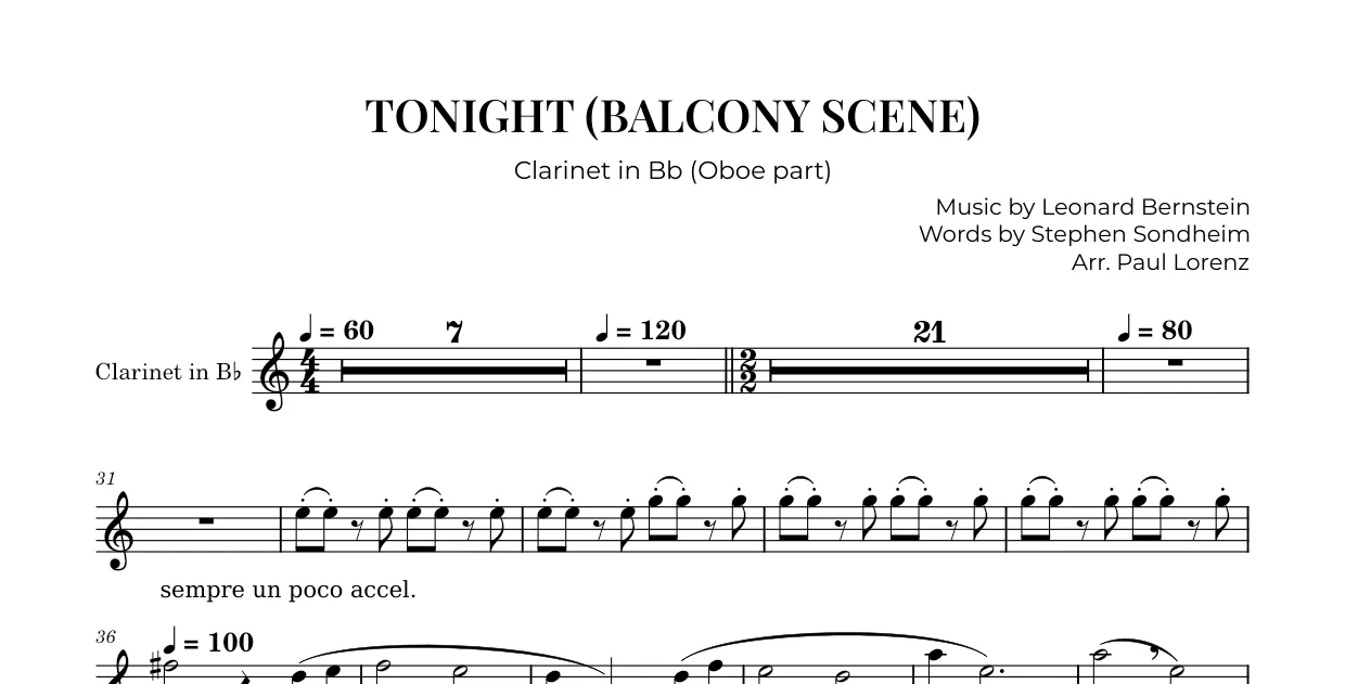 Example: the Oboe part as Clarinet in B♭