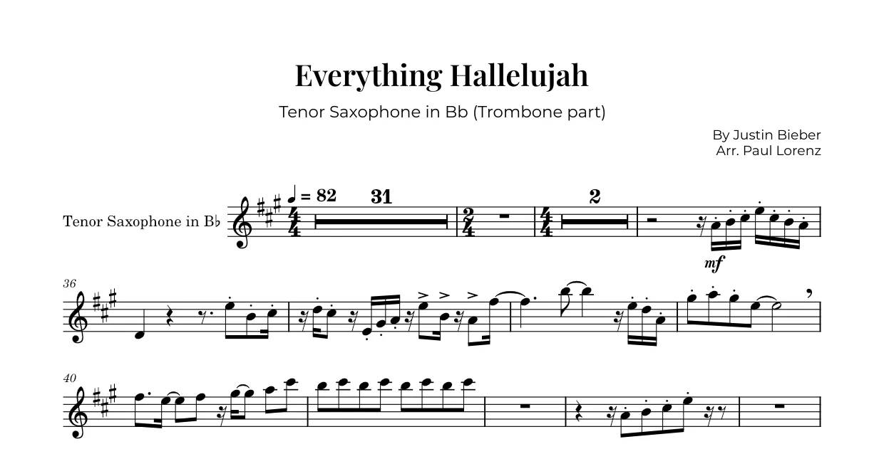 Example: the Trombone part as Tenor saxophone in B♭