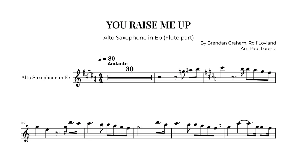 Example: the Flute part as Alto saxophone in E♭