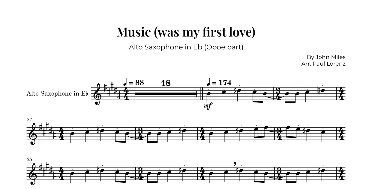Example: the Oboe part as Alto saxophone in E♭