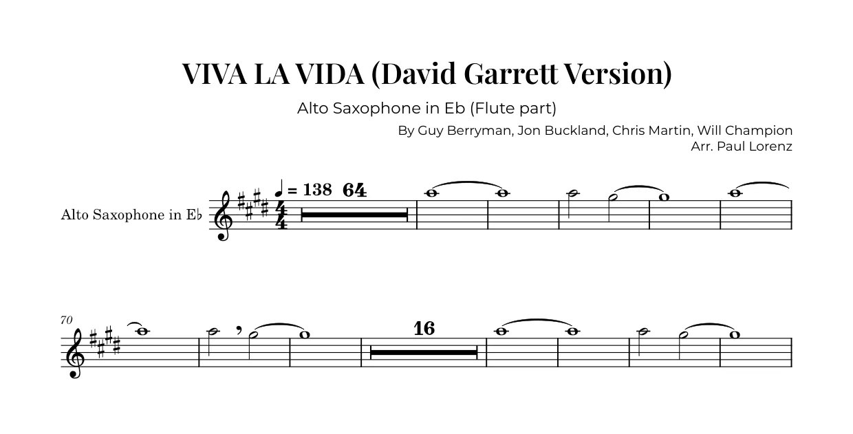Example: the Flute part as Alto saxophone in E♭
