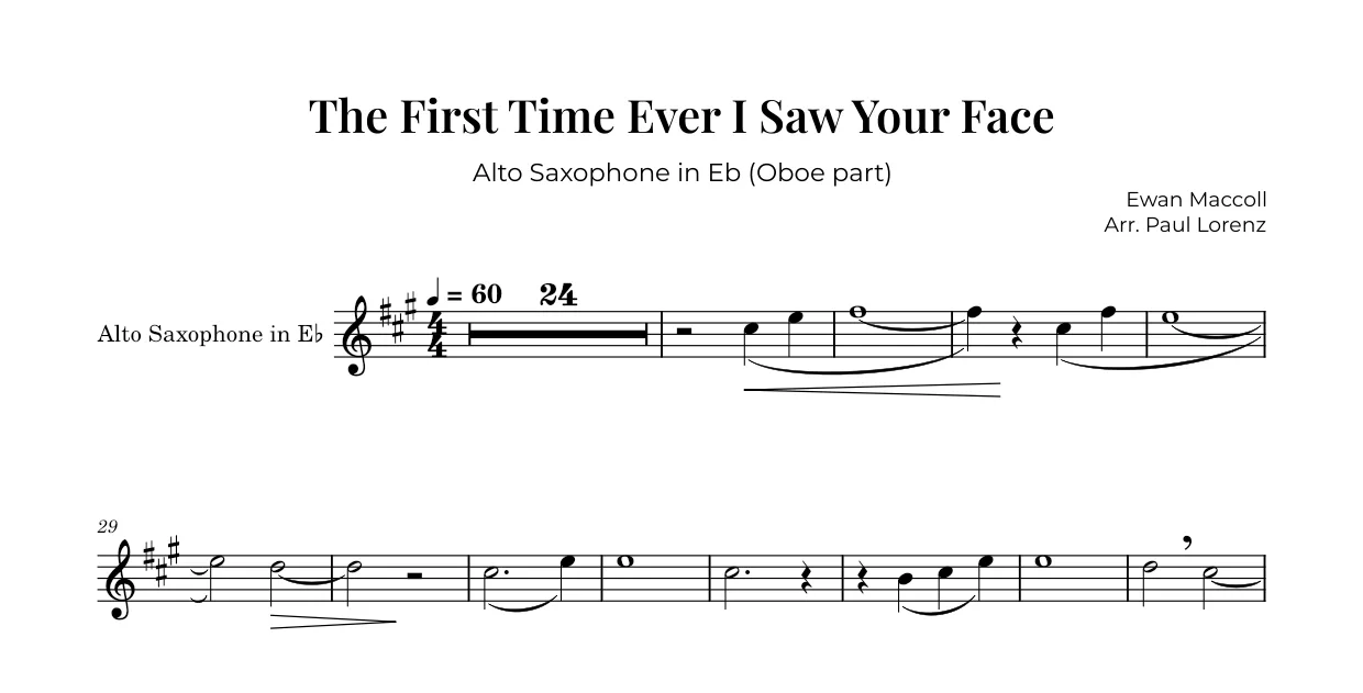 Example: the Oboe part as Alto saxophone in E♭