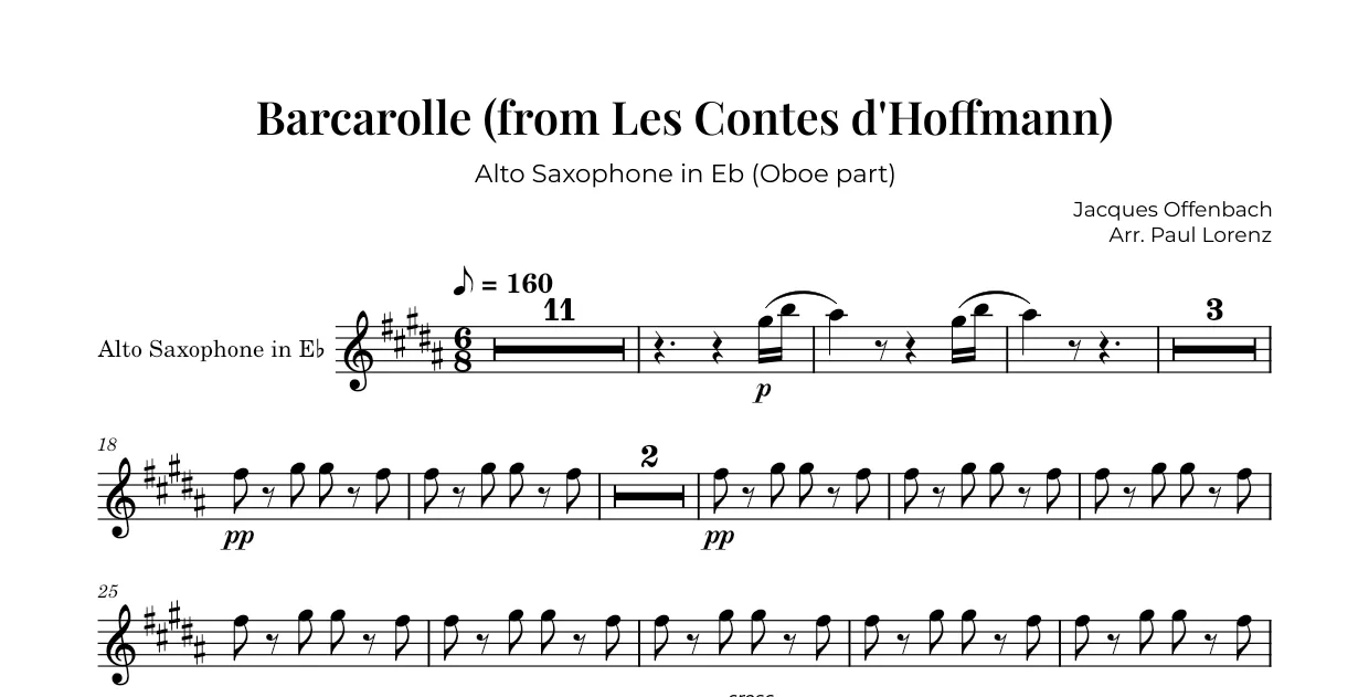 Example: the Oboe part as Alto saxophone in E♭
