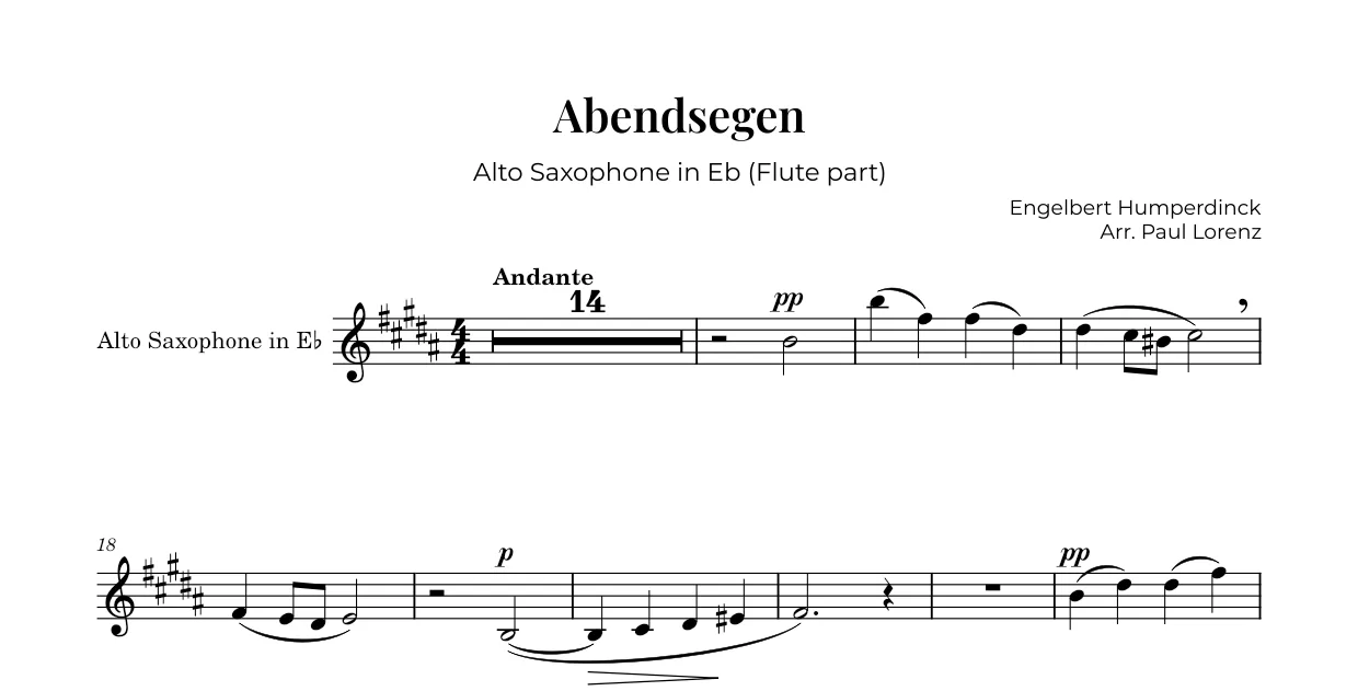 Example: the Flute part as Alto saxophone in E♭