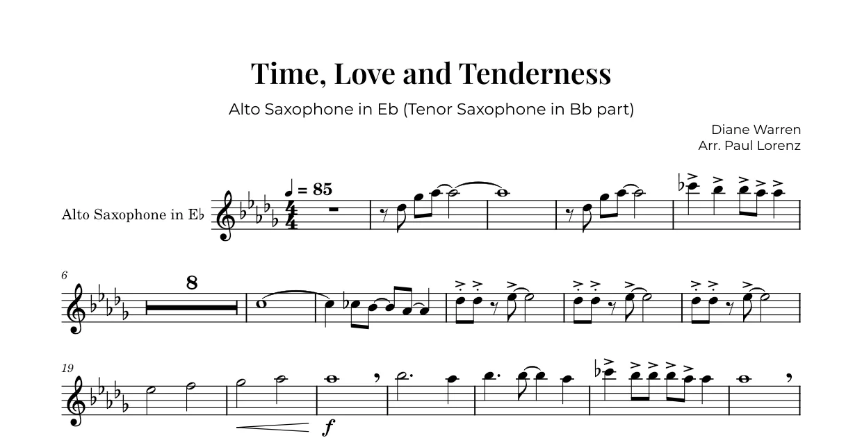 Example: the Tenor saxophone in B♭ part as Alto saxophone in E♭