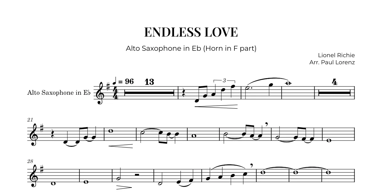 Example: the Horn in F part as Alto saxophone in E♭