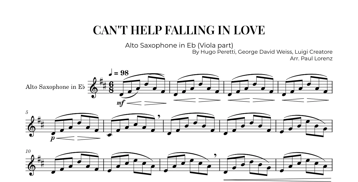 Example: the Viola part as Alto saxophone in E♭