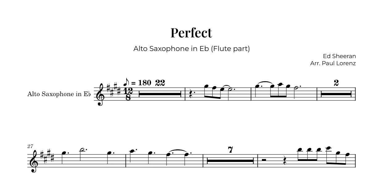 Example: the Flute part as Alto saxophone in E♭
