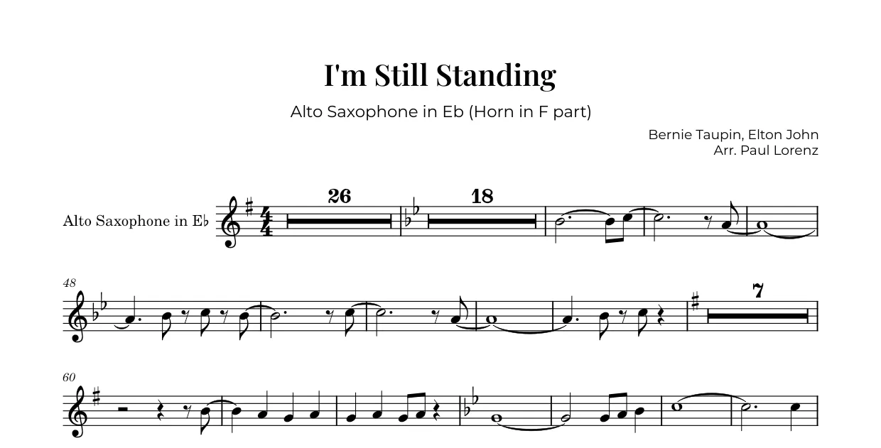 Example: the Horn in F part as Alto saxophone in E♭
