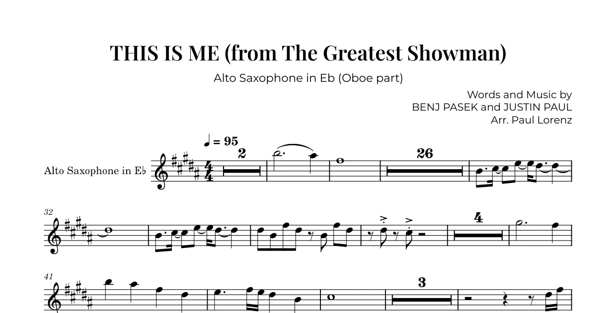 Example: the Oboe part as Alto saxophone in E♭