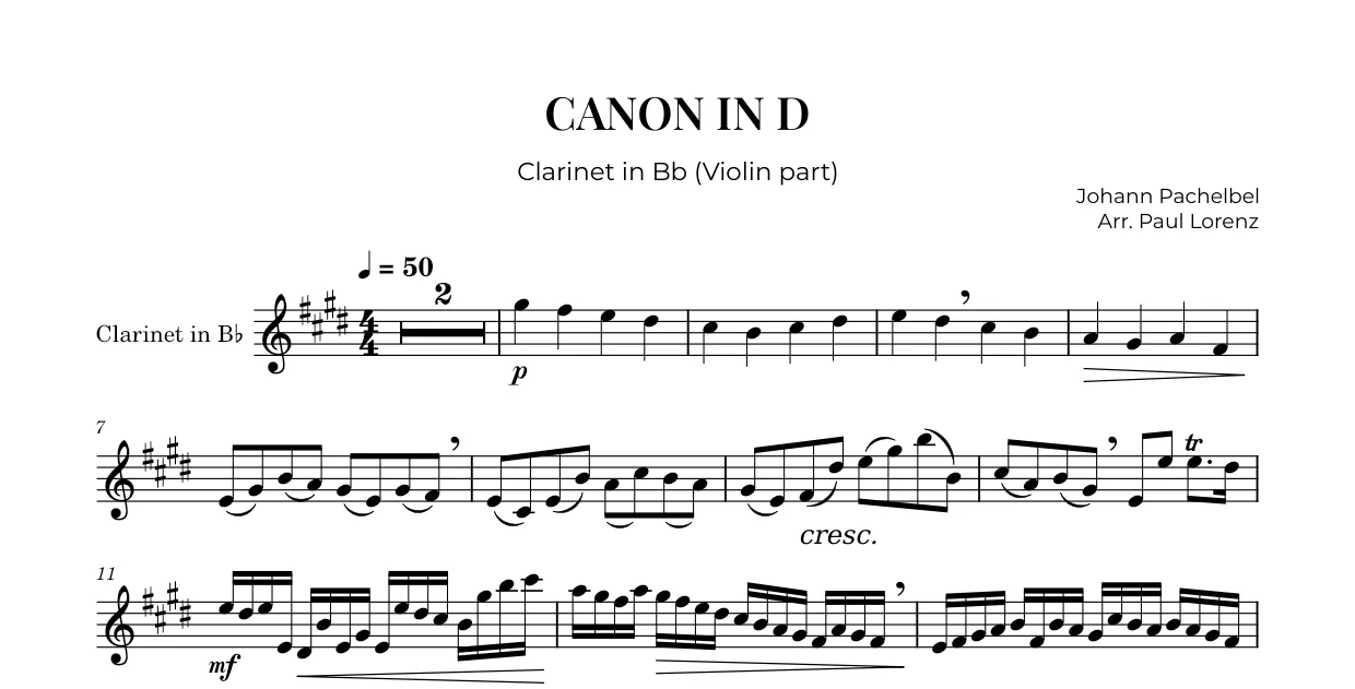 Example: the Violin I part as Clarinet in B♭
