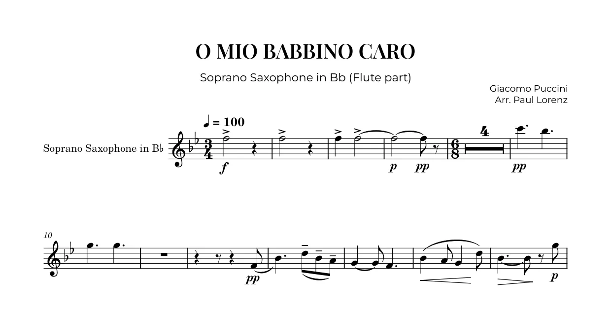 Example: the Flute part as Soprano saxophone in B♭