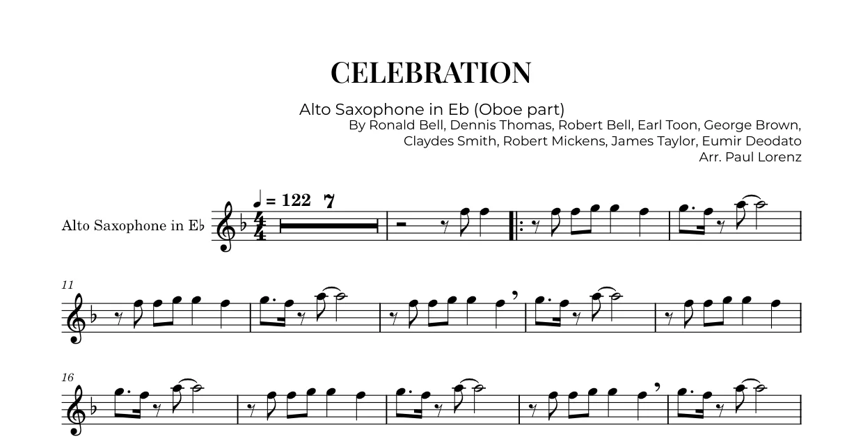 Example: the Oboe part as Alto saxophone in E♭