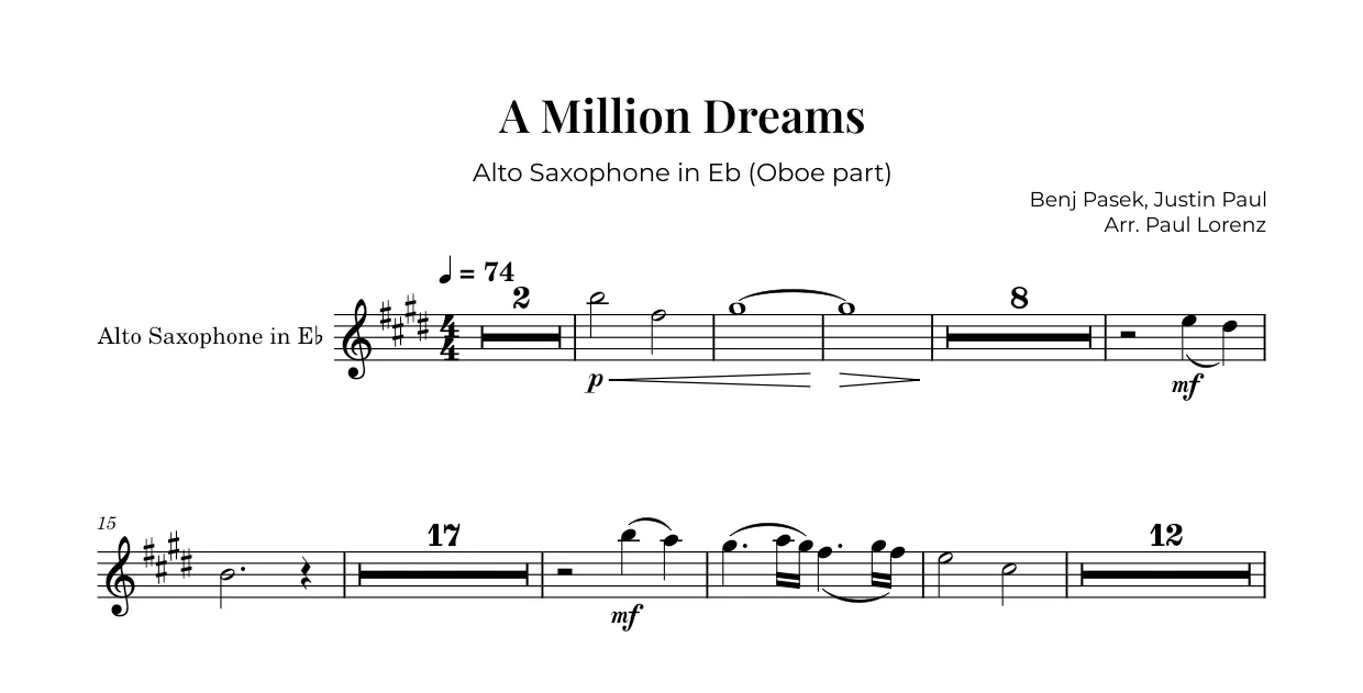 Example: the Oboe part as Alto saxophone in E♭