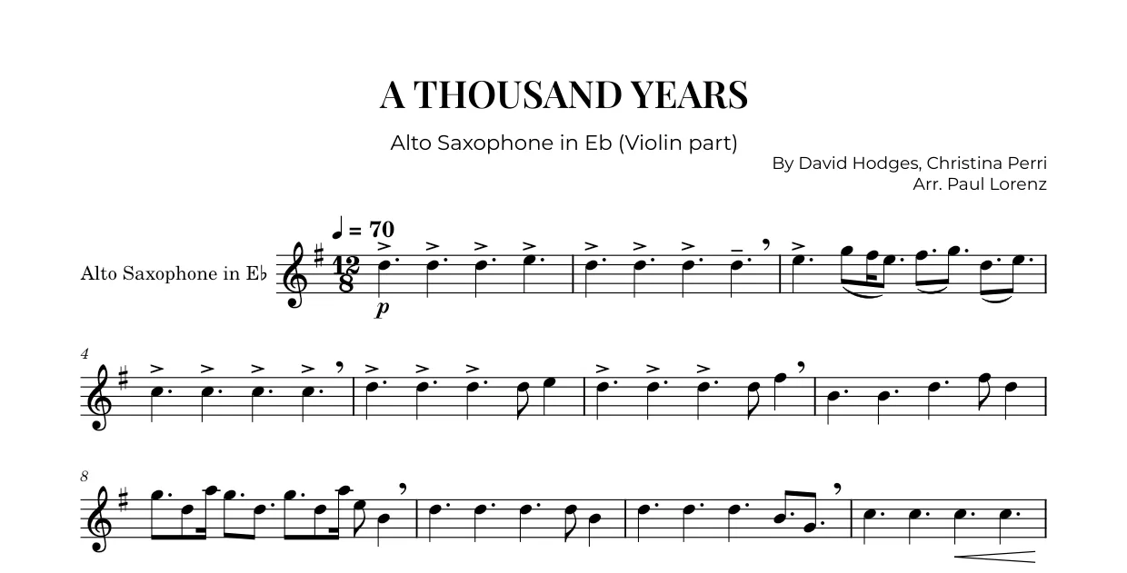 Example: the Violin II part as Alto saxophone in E♭