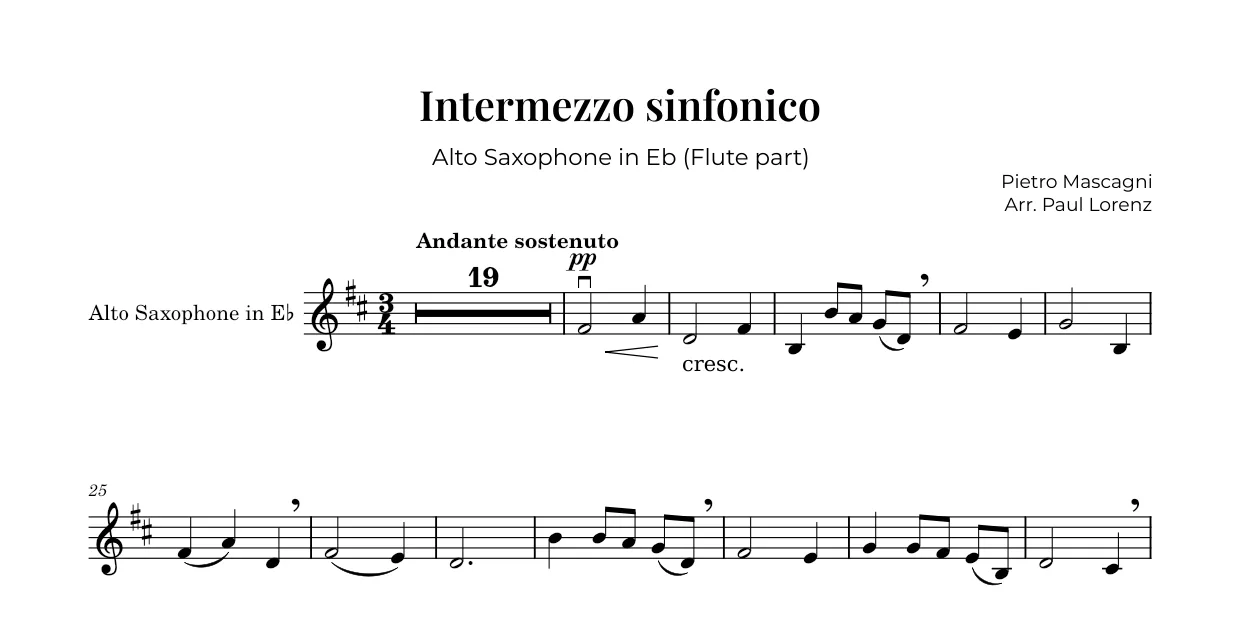 Example: the Flute part as Alto saxophone in E♭