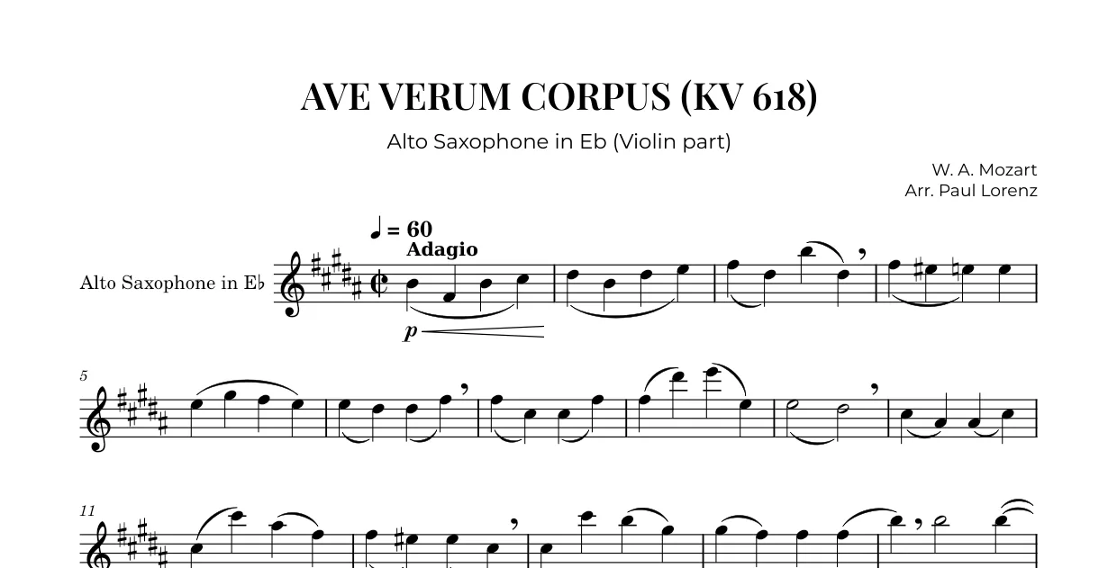 Example: the Violin I part as Alto saxophone in E♭