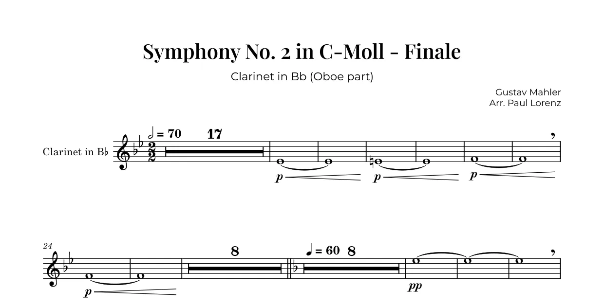 Example: the Oboe part as Clarinet in B♭