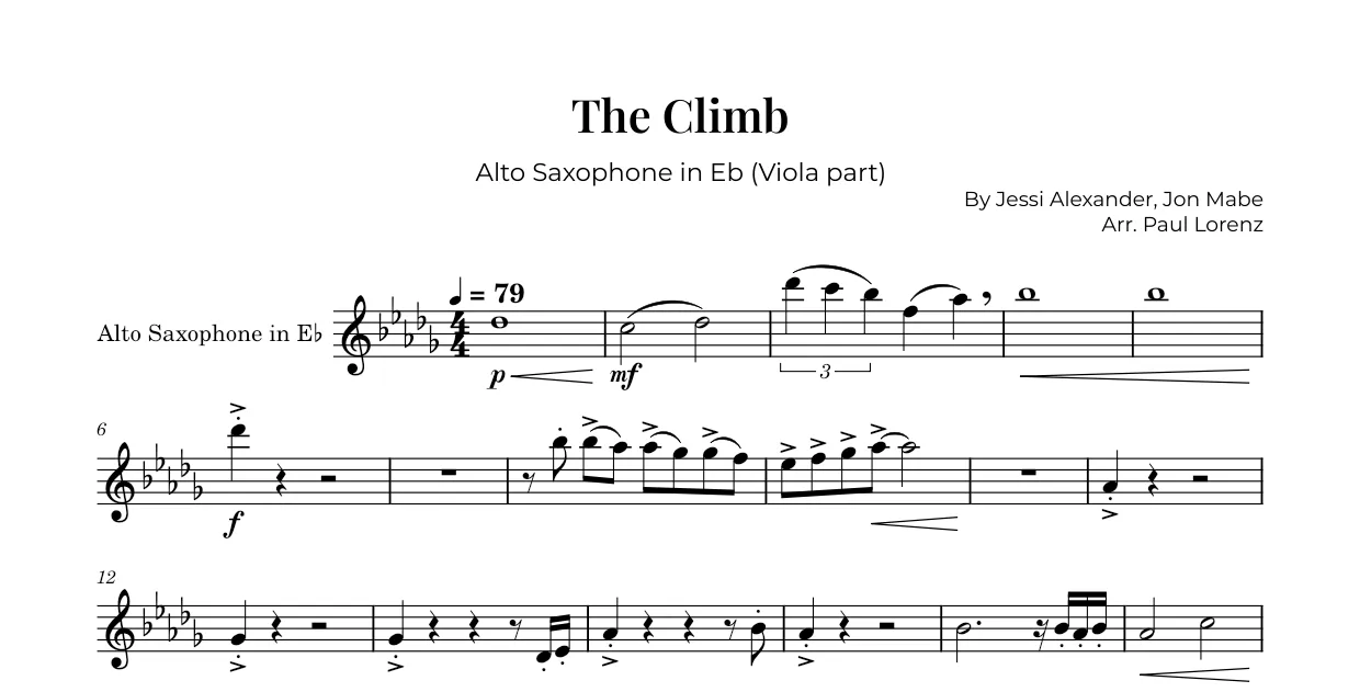 Example: the Viola part as Alto saxophone in E♭