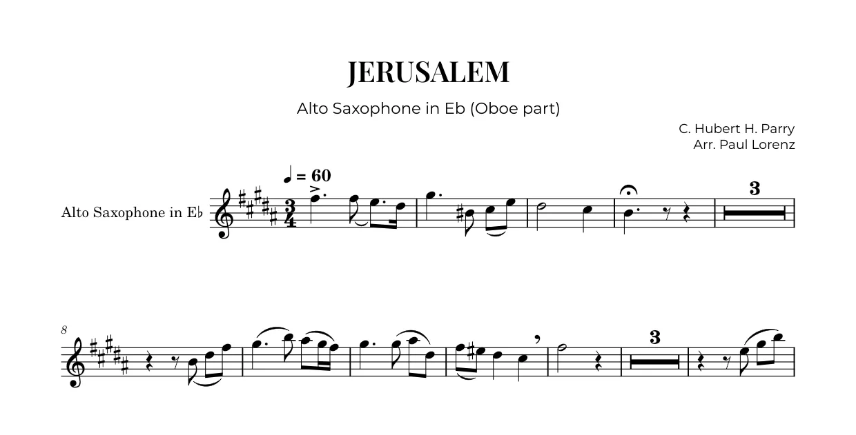 Example: the Oboe part as Alto saxophone in E♭