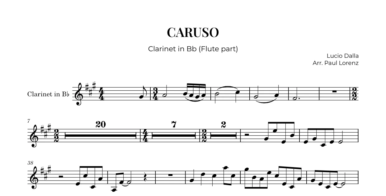 Example: the Flute part as Clarinet in B♭