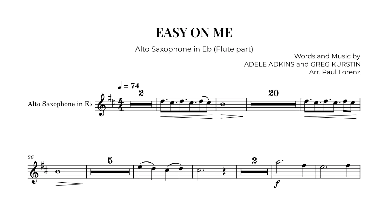 Example: the Flute part as Alto saxophone in E♭