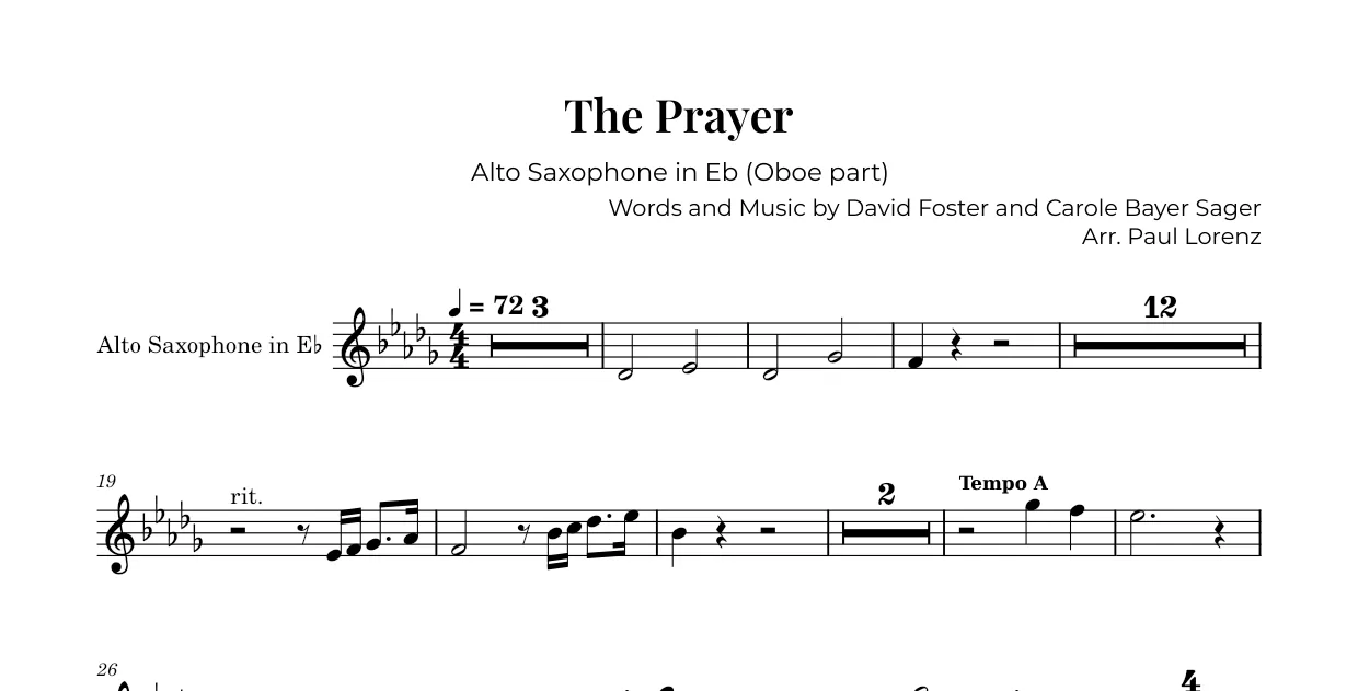 Example: the Oboe part as Alto saxophone in E♭