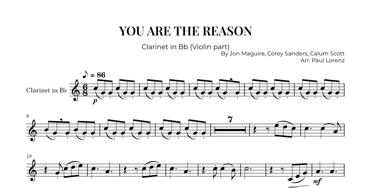 Example: the Violin II part as Clarinet in B♭