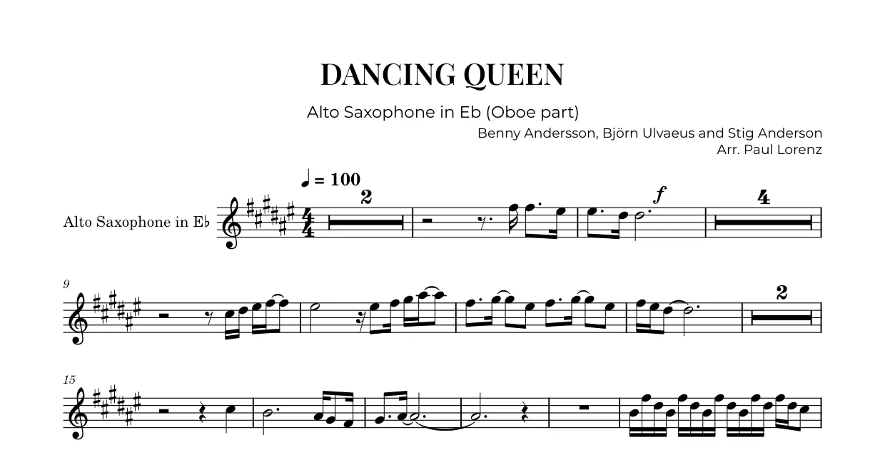 Example: the Oboe part as Alto saxophone in E♭