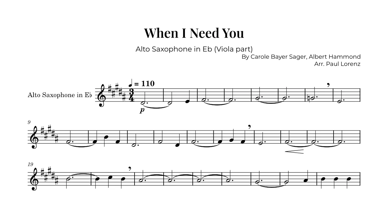 Example: the Viola part as Alto saxophone in E♭