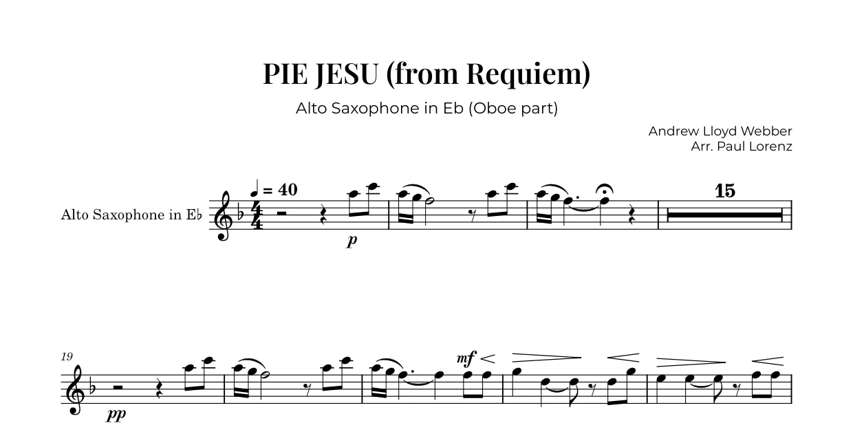 Example: the Oboe part as Alto saxophone in E♭