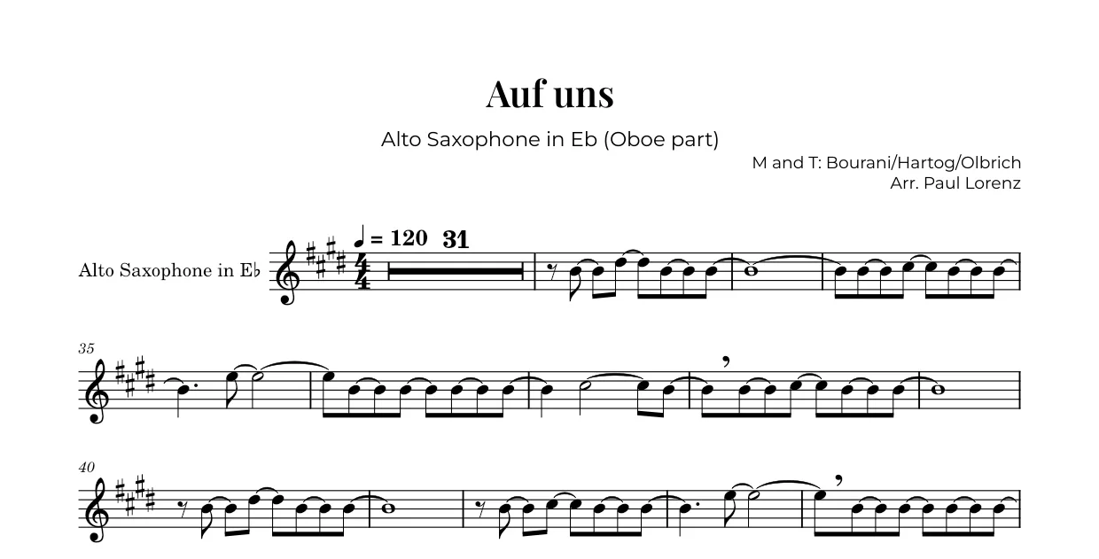 Example: the Oboe part as Alto saxophone in E♭