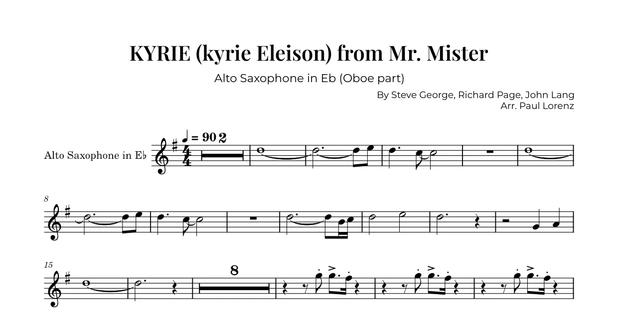 Example: the Oboe part as Alto saxophone in E♭