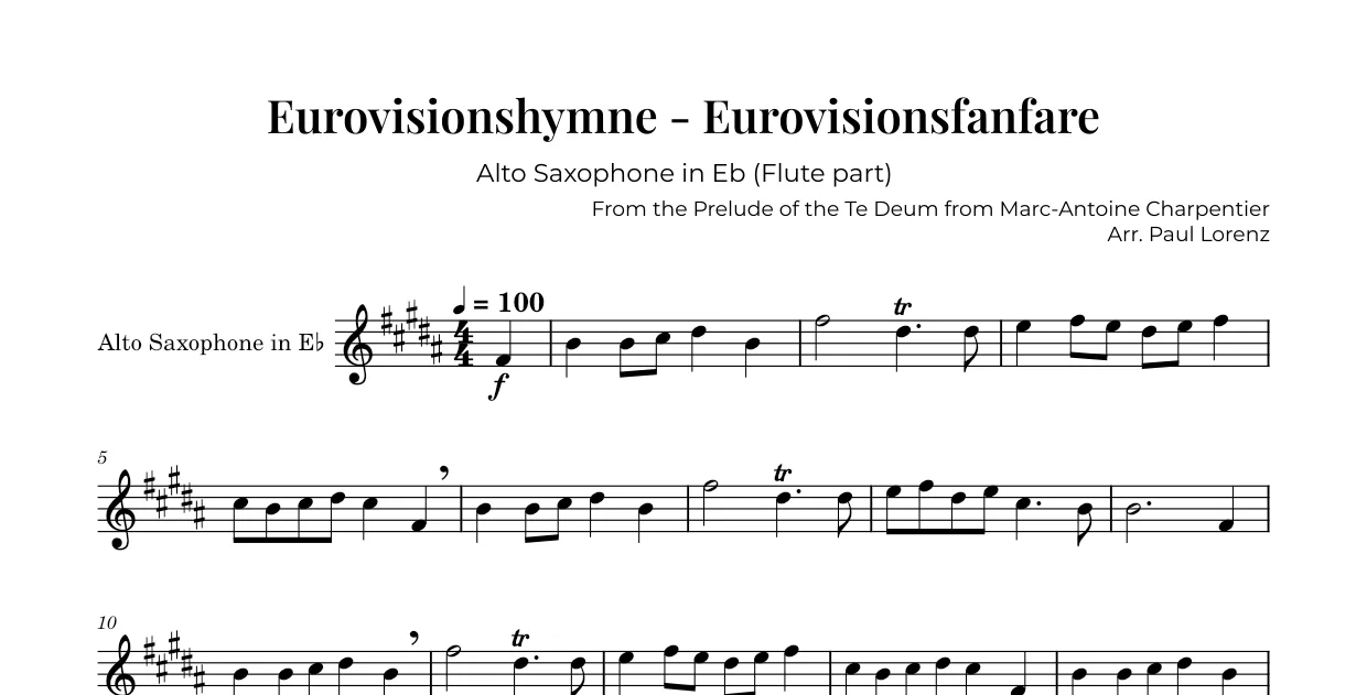 Example: the Flute part as Alto saxophone in E♭