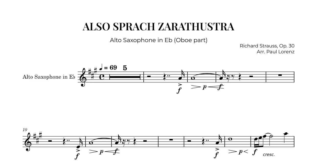 Example: the Oboe part as Alto saxophone in E♭