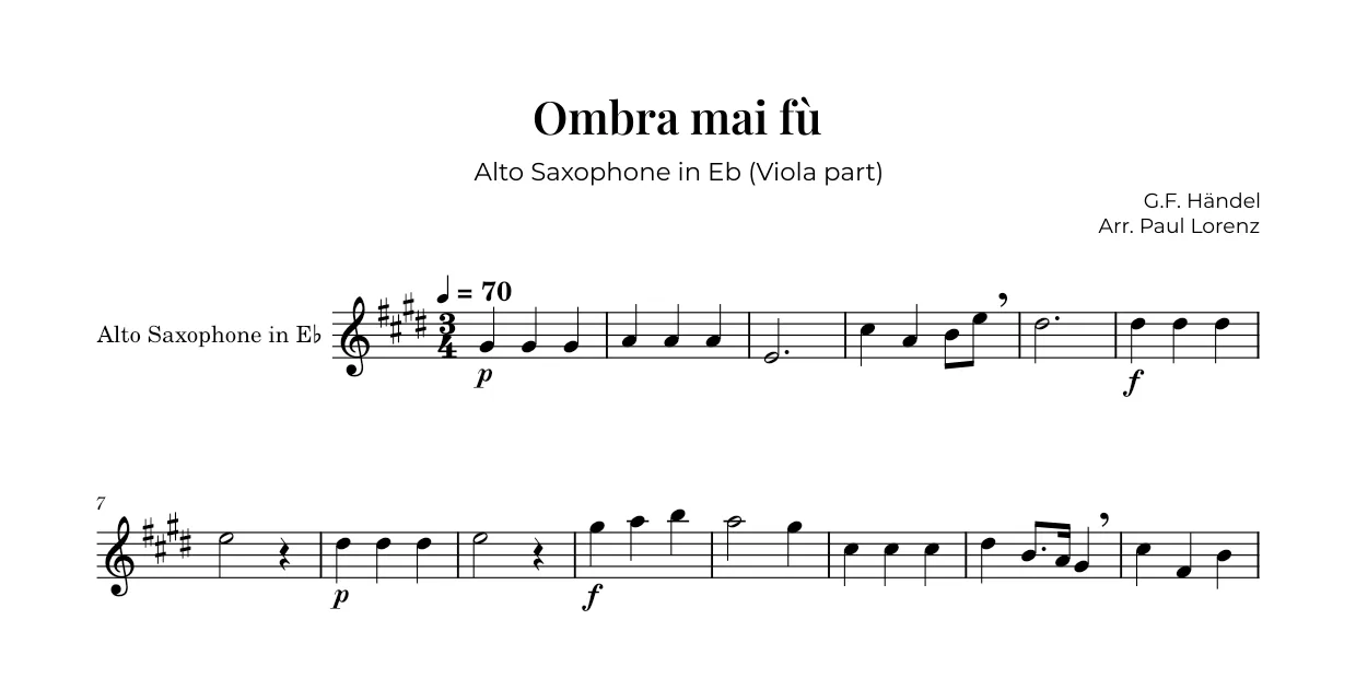 Example: the Viola part as Alto saxophone in E♭